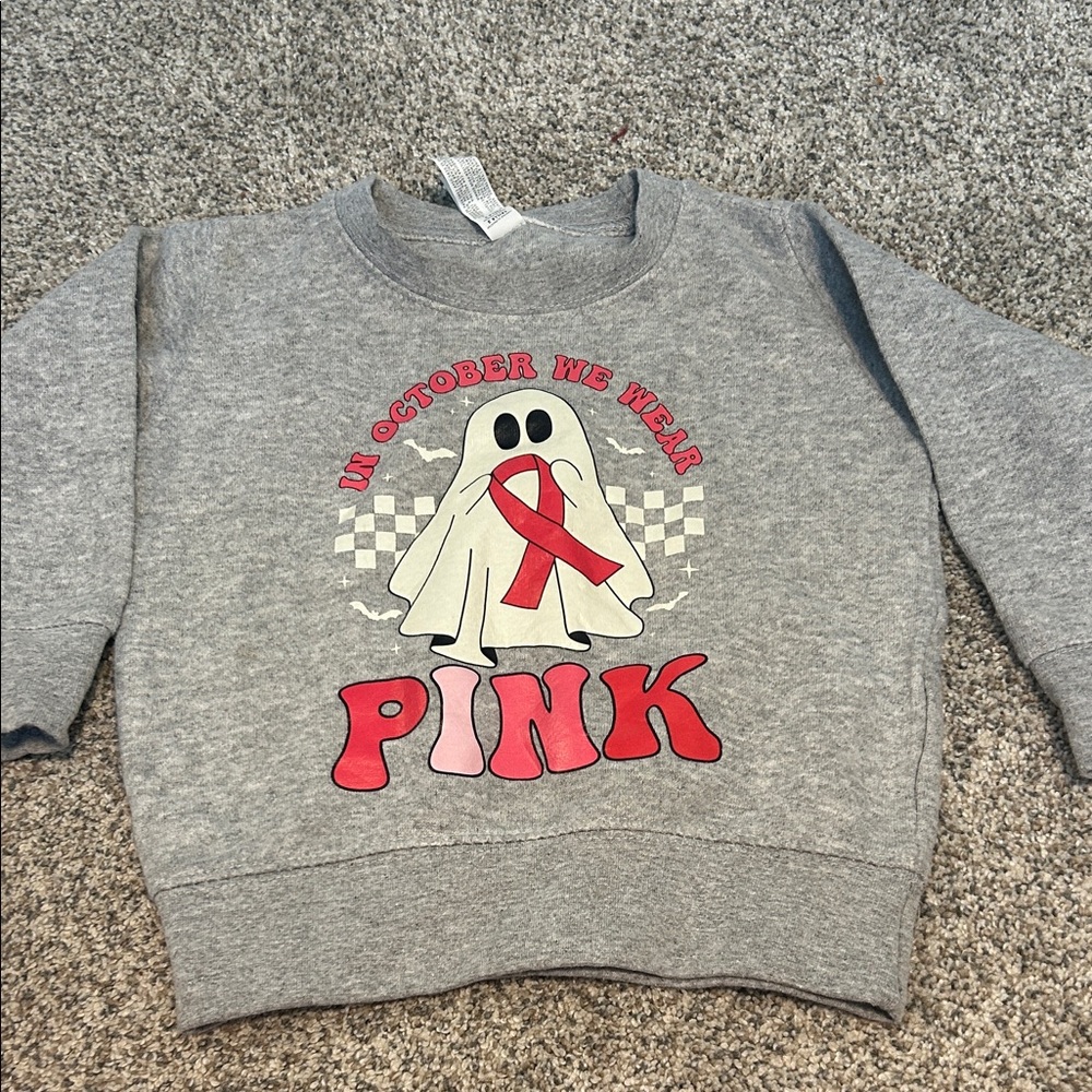 Gray Kids Sweatshirt with Pink Ghost Design